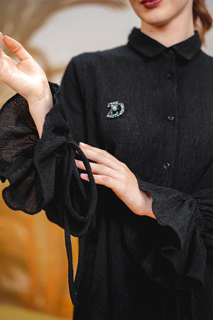 Autumn Pluffy Shirt With Pleats - Black