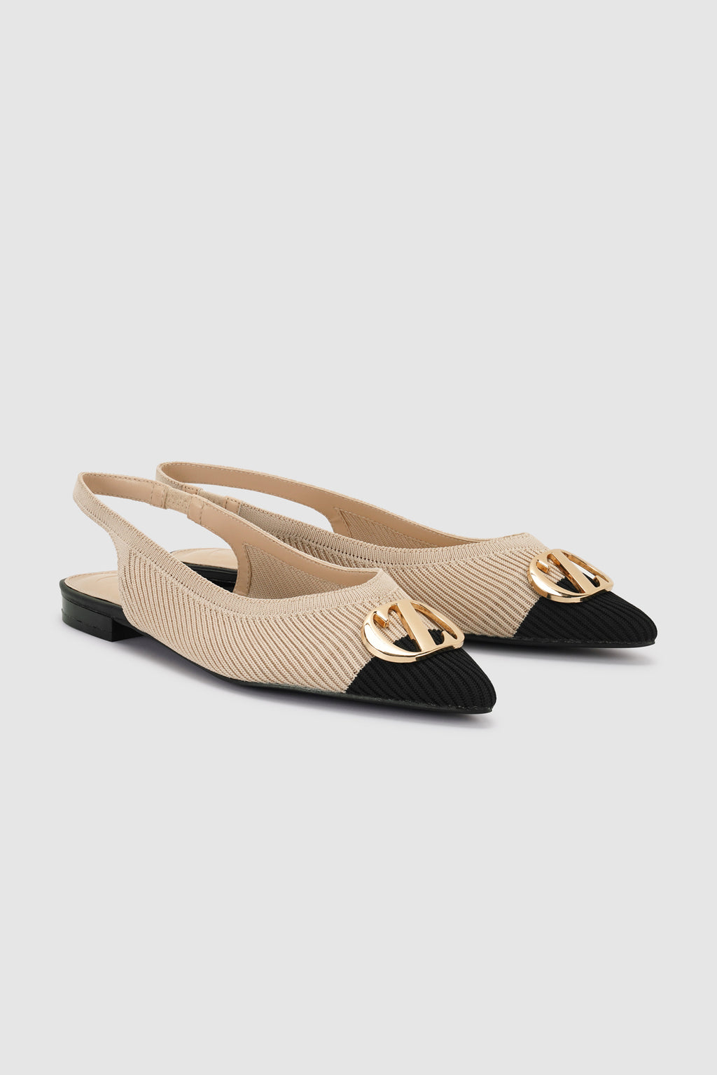 Two - Tone Slingback Flats - Cream