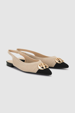 Two - Tone Slingback Flats - Cream