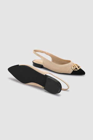 Two - Tone Slingback Flats - Cream