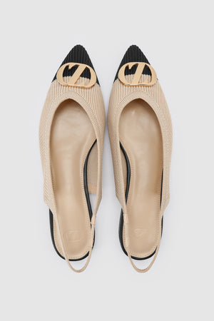 Two - Tone Slingback Flats - Cream
