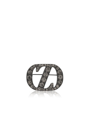Zinitial Big Stone Brooch - Black