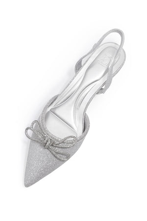 Bow Glitter Heels - Silver